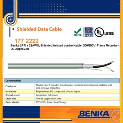 177 2222 Cáp báo cháy cáp, chống nhiễu Benka 2PR x 22 AWG