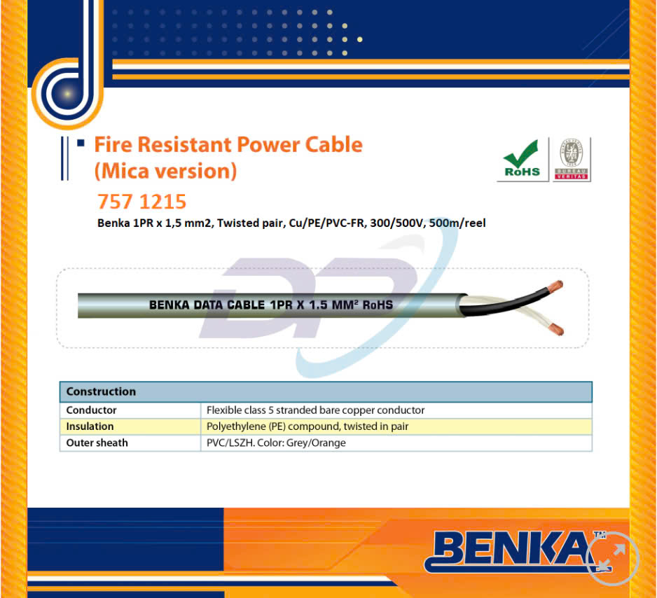 757 1215 Cáp tín hiệu, âm thanh, chậm cháy Benka 1PR x 1.5mm