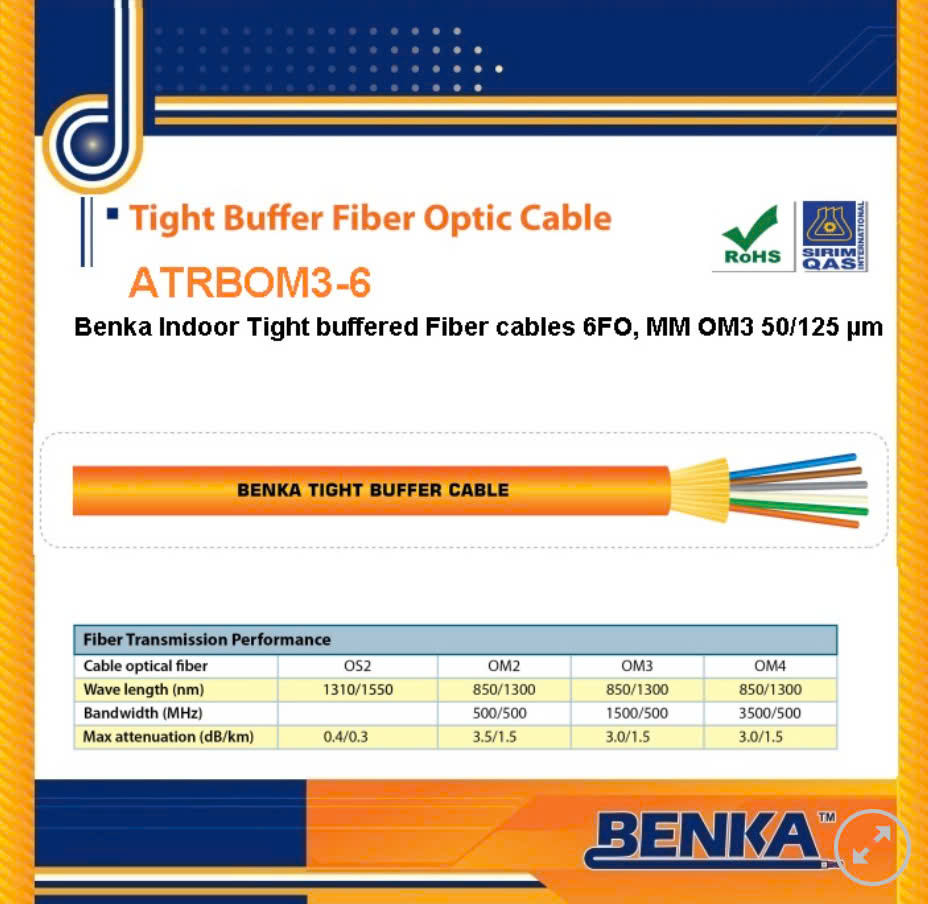 ATRBOM3-6 Cáp Quang Benka Fiber Cables 6FO, MM OM3 ATRBOM3-6 Cáp Quang Benka Fiber Cables 6FO, MM OM3