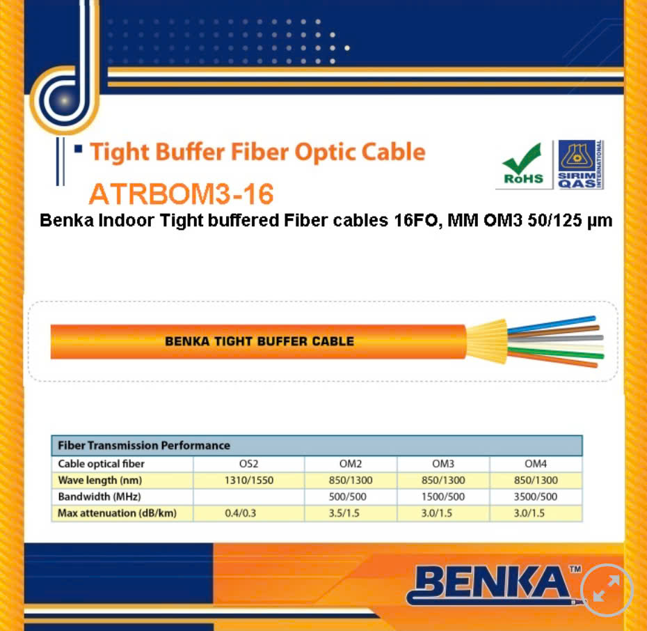 ATRBOM3-16 Cáp Quang Benka Fiber Cables 16FO, MM OM3 ATRBOM3-16 Cáp Quang Benka Fiber Cables 16FO, MM OM3