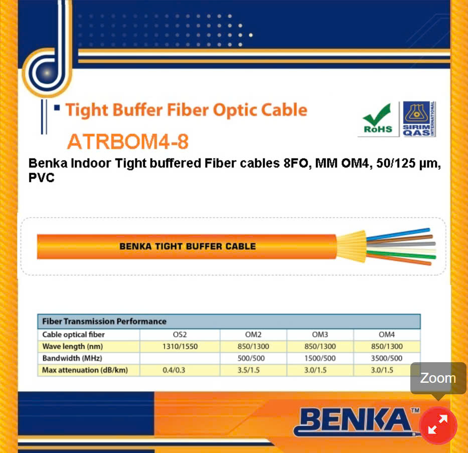 ATRBOM4-8 Cáp Quang Benka Fiber Cables 8FO, MM OM4 ATRBOM4-8 Cáp Quang Benka Fiber Cables 8FO, MM OM4