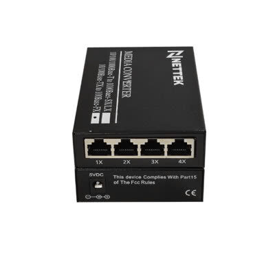 Bộ chuyển đổi quang điện 1 quang điện tốc độ 10/100Mbps 4 cổng Lan NETTEK.Mã NT-1F4EM-SC20A/B