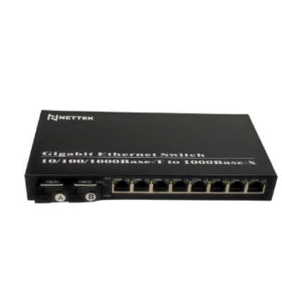 Bộ chuyển đổi quang điện 1 sợi quang tốc độ 10/100/1000Mbps 2 cổng quang, 8 cổng Lan 10/100/1000Mbps NETTEK. Mã NT-2G8E-SC20A/B