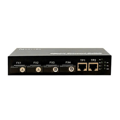 Bộ chuyển đổi quang điện 1 sợi quang, tốc độ 10/100/1000Mbps, 4 cổng quang, 2 cổng Lan tốc độ 10/100/1000Mbps. Mã NT-4G2E-SC20A/B