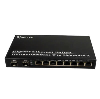 Bộ chuyển đổi quang diện dùng module SFP tốc độ 1.25G với 2 cổng Quang SFP và 8 cổng LAN NETTEK. Mã NT-2G8E-SFP