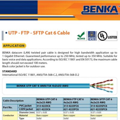 Cáp mạng Benka F/UTP CAT.6 4x2x23AWG (621 4223FC6)