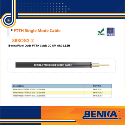 868OS2-2 Cáp Quang Benka Fiber Optic FTTH Cable 2C SM OS2 LSZH